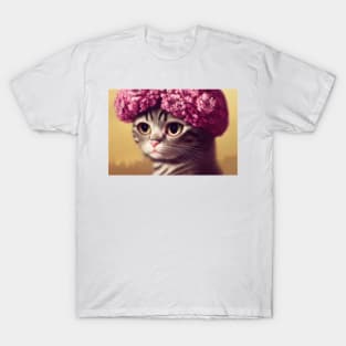 Adorable white kitty cat wearing flower crown T-Shirt